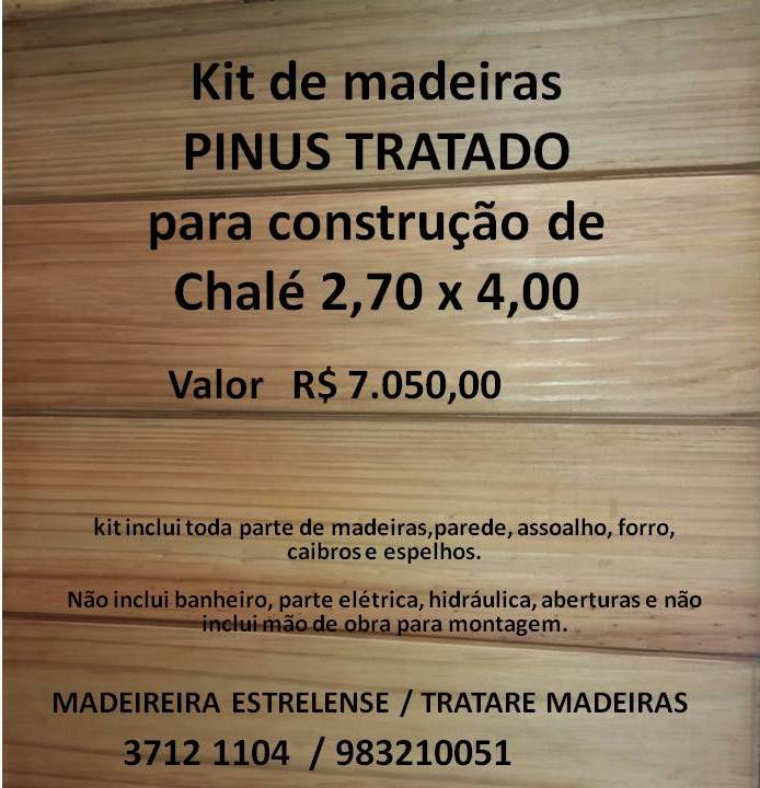 Kit de madeiras pinus tratado para construção de chalé